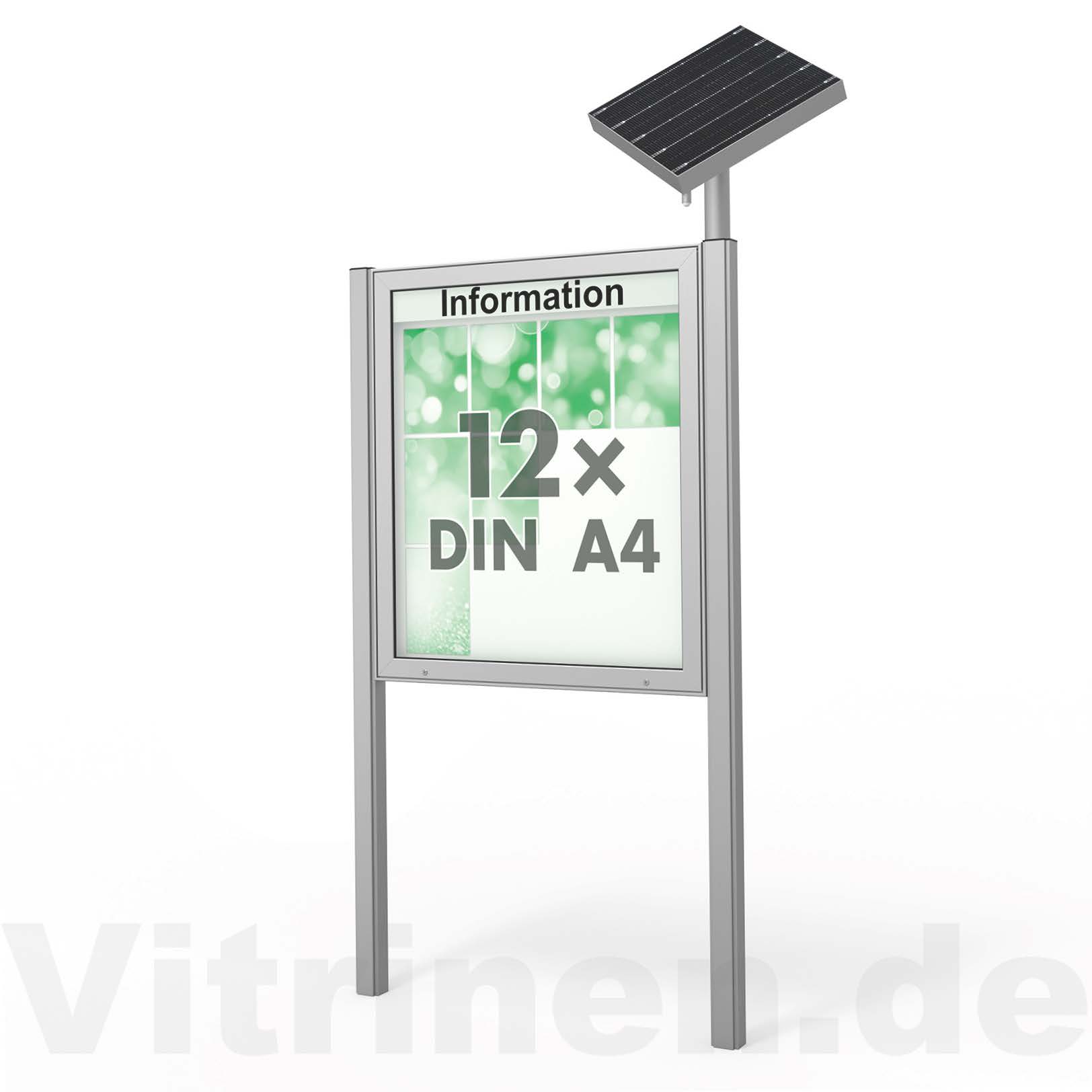 12 x DIN A4 Schaukasten Plenum eckig - der "Klassiker" mit Solar-Modul und Pfosten - Bautiefe 100mm 12 x DIN A4 Schaukasten Plenum eckig - der "Klassiker" mit Solar-Modul und Pfosten - Bautiefe 100mm